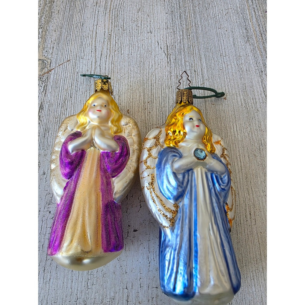 Vintage Christborn Angel cherub glass gold glitter ornament Xmas‎ tree set